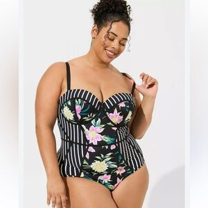 Torrid Floral Striped One-Piece Swimsuit size 6DDF